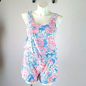 Lilly pulitzer women jumpsuit, romper size XL  blue and pink excellent used